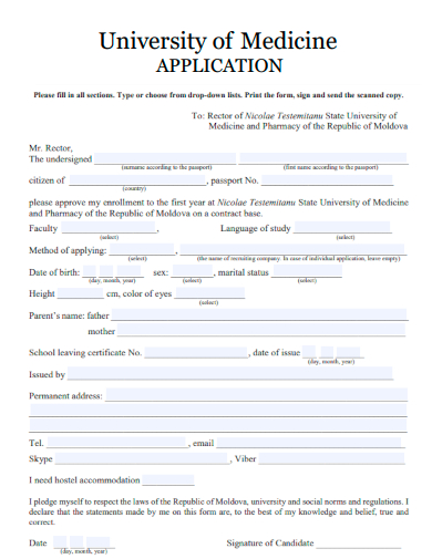 sample university of medicine application template