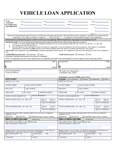 sample vehicle loan application template