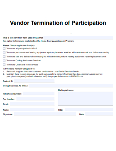 sample vendor termination of participation template