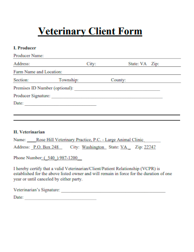 sample veterinary client form template