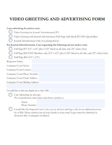 sample video greeting advertising form template