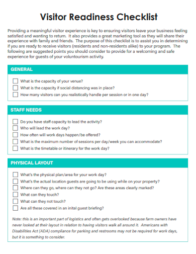 sample visitor readiness checklist template