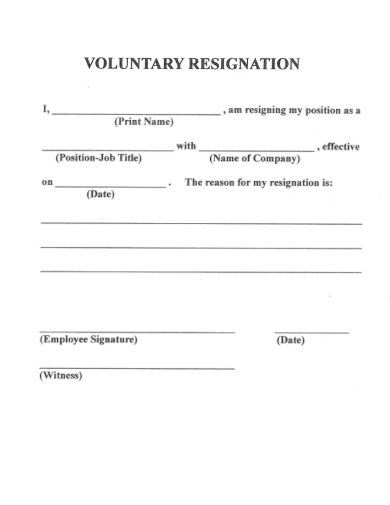 sample voluntary resignation template