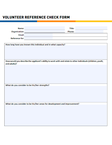 sample volunteer reference check form template