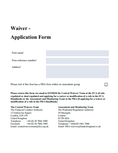 sample waiver application form template