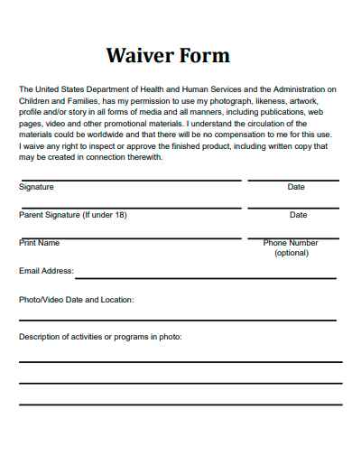 sample waiver form template