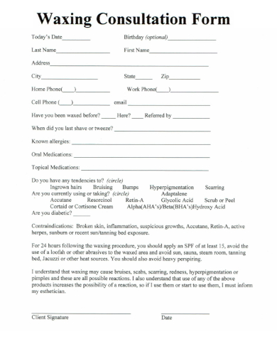 sample waxing consultation form template