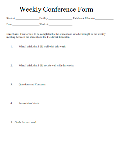 sample weekly conference form template