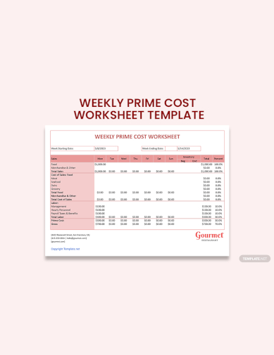 sample weekly prime cost worksheet template