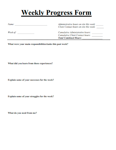 sample weekly progress form template