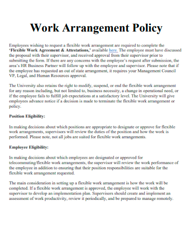 sample work arrangement policy template