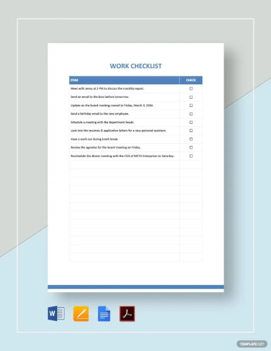 sample work checklist template