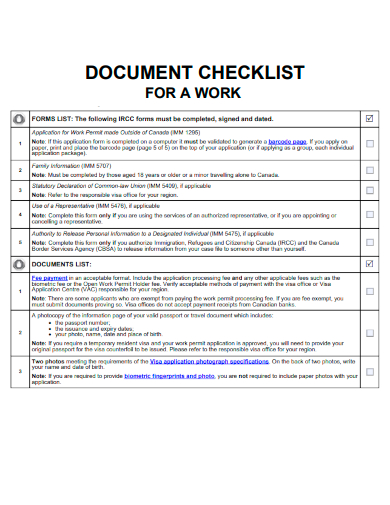 sample work checklist for work template