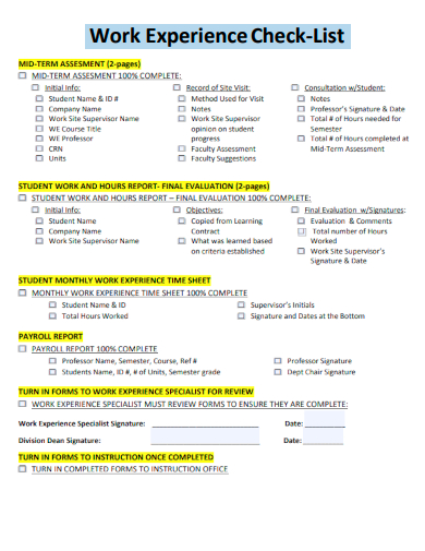 sample work experience checklist template