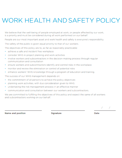 sample work health safety policy template