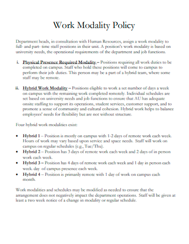 sample work modality policy template