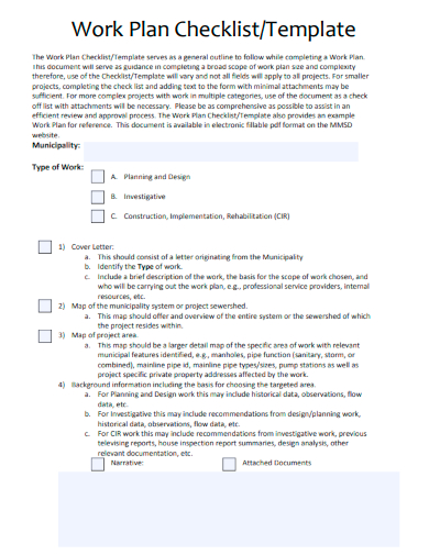 sample work plan checklist template