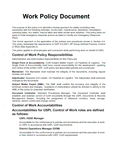 sample work policy document template