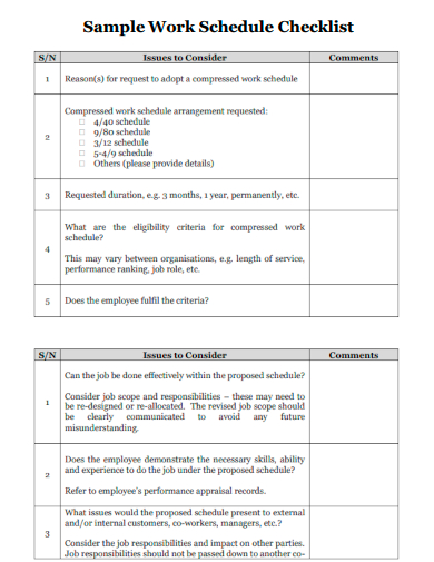 sample work schedule checklist template