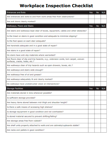 sample workplace inspection checklist template