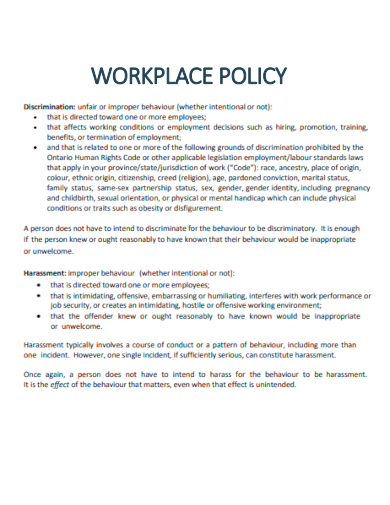 sample workplace policy template