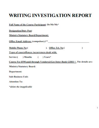 sample writing investigation report template