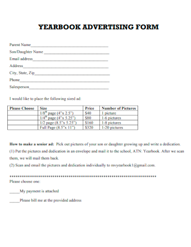 sample yearbook advertising form template