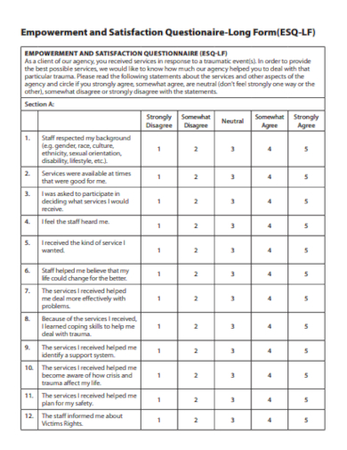 satisfaction questionnaire form