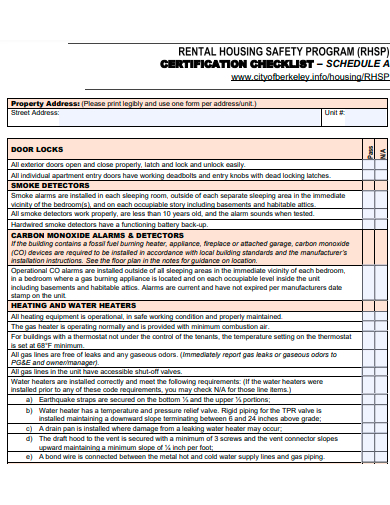 schedule certification checklist template