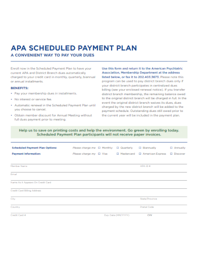 scheduled payment plan form