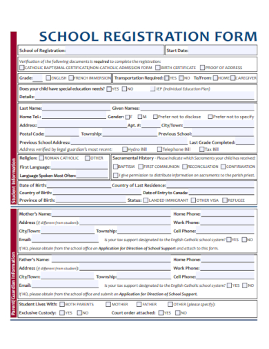 school admission registration form