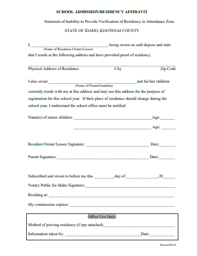 school admission residency affidavit template
