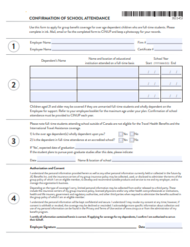 school attendance confirmation form template