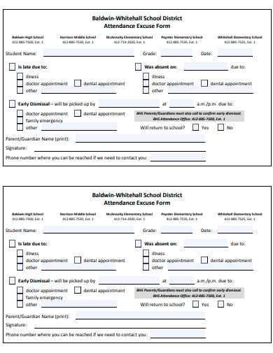school attendance excuse form template