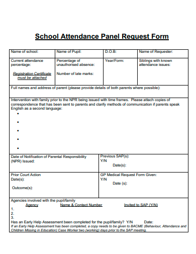 school attendance panel request form template