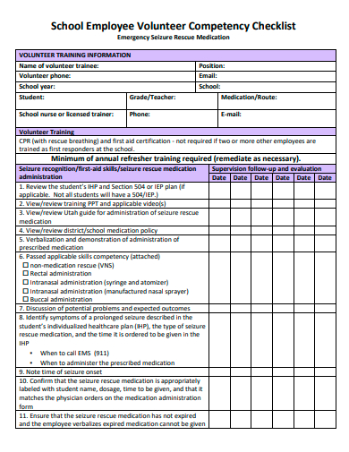 school employee volunteer competency checklist template