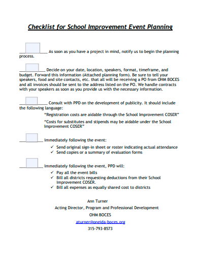 school improvement event planning checklist template