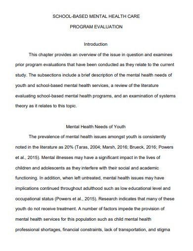school mental health program evaluation