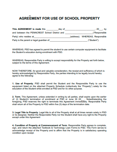 school property agreement template