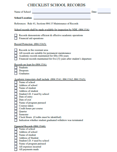 school record checklist template