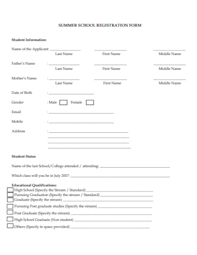 school registration form in word