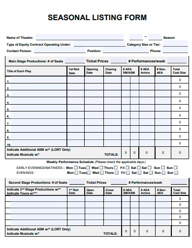seasonal listing form template