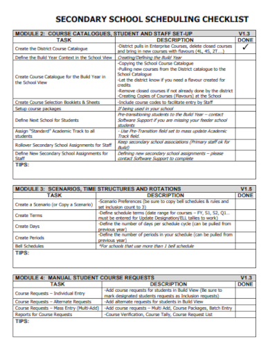 secondary school scheduling checklist