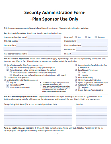security administration form template