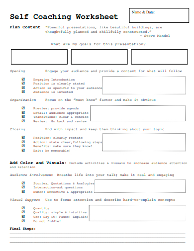 self coaching worksheet template