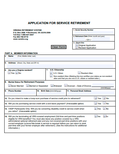 service retirement application template