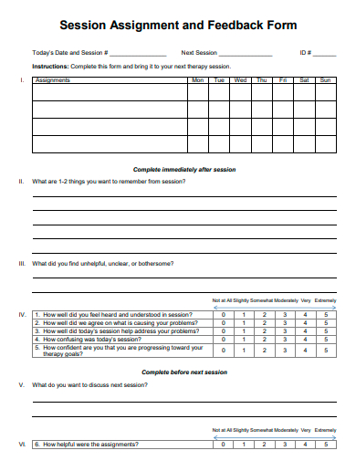 session assignment and feedback form template