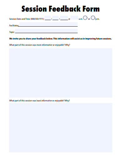 session feedback form template