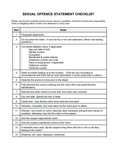sexual offence statement checklist template