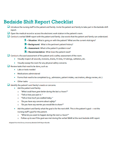 shift report checklist template